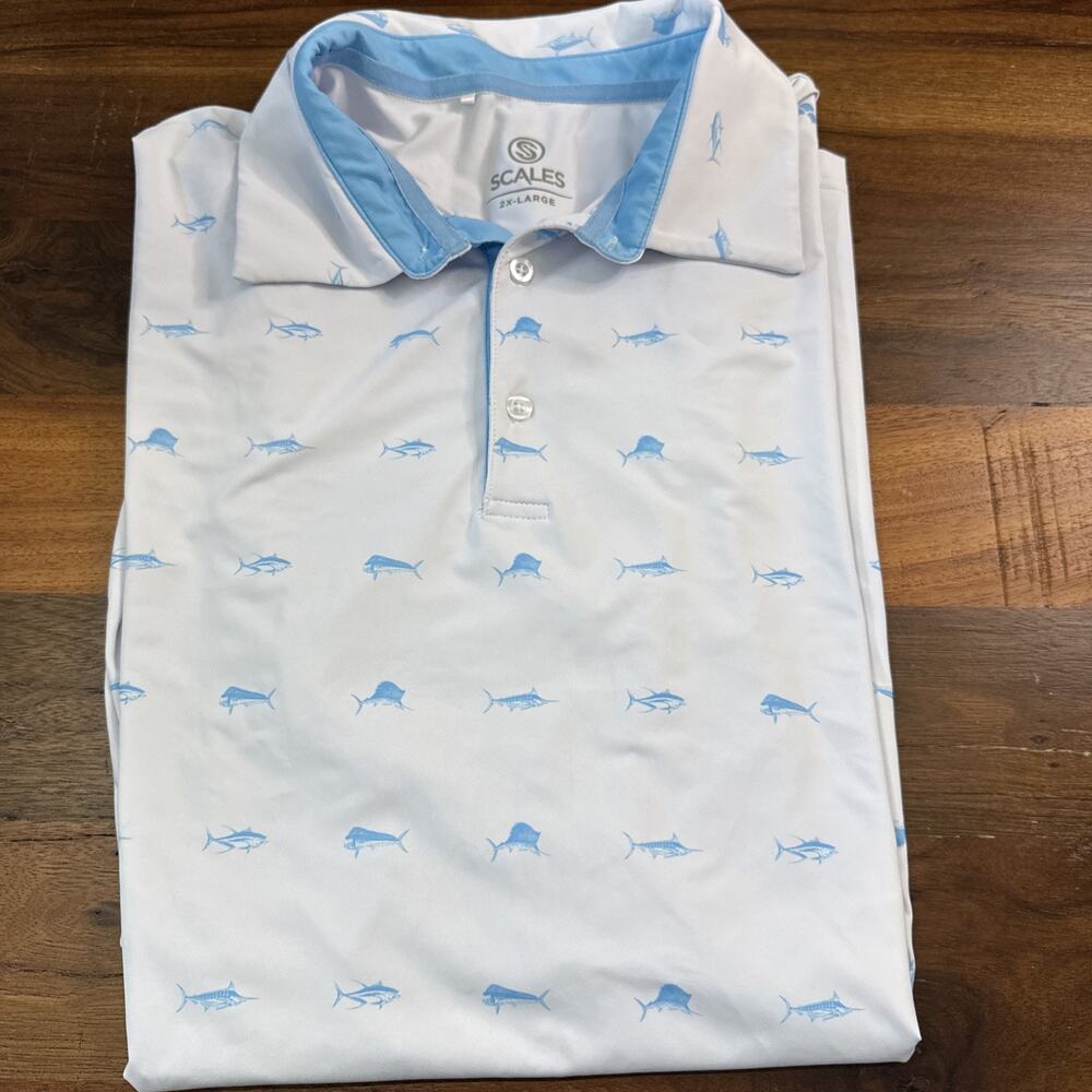 Scales Golf Polo 2XL Fish Pattern Mirasol